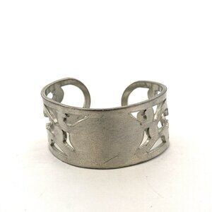 Vintage Estate Salisbury Pewter Cuff Bracelet 1" Wide Openwork 7" 46.3g